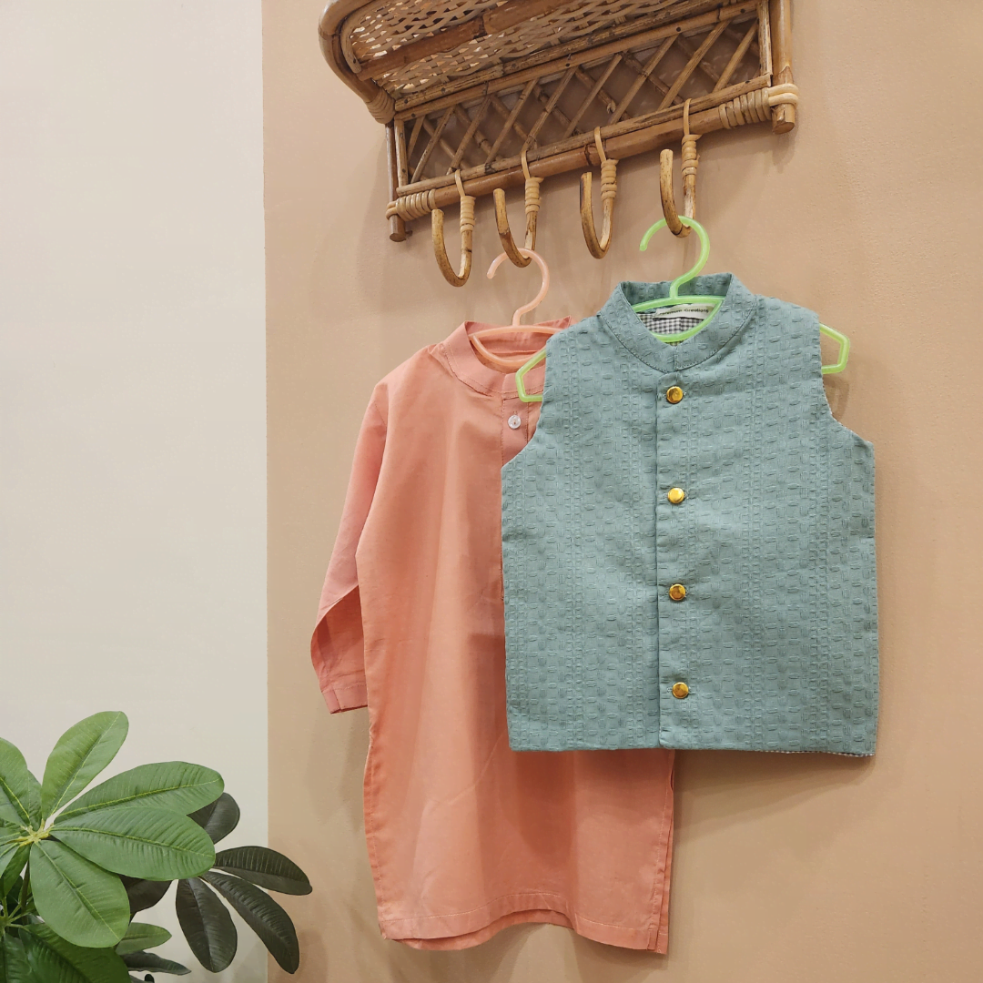 Mint Green Waistcoat and Pink Kurta Trouser