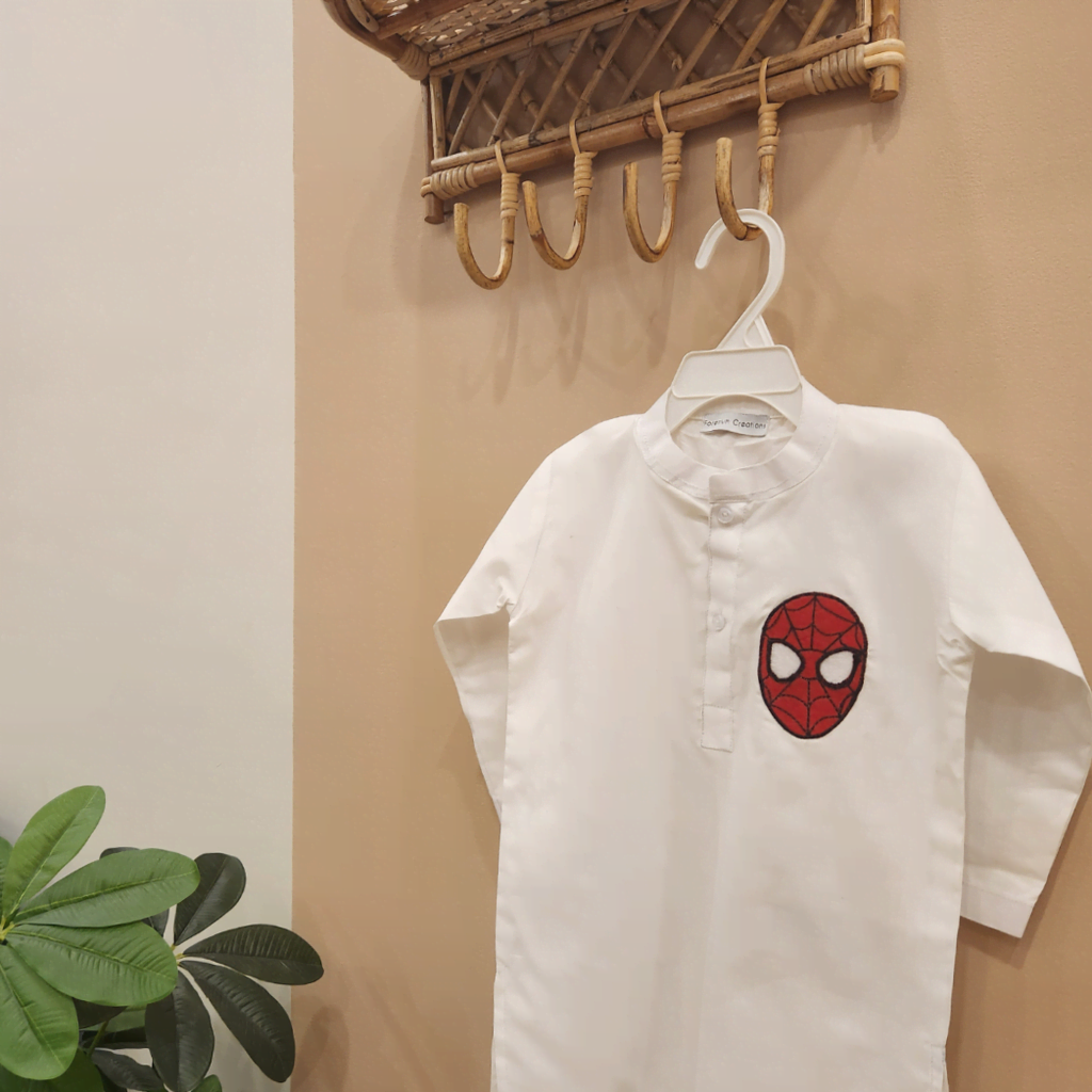 White Spiderman Cutout Kurta only