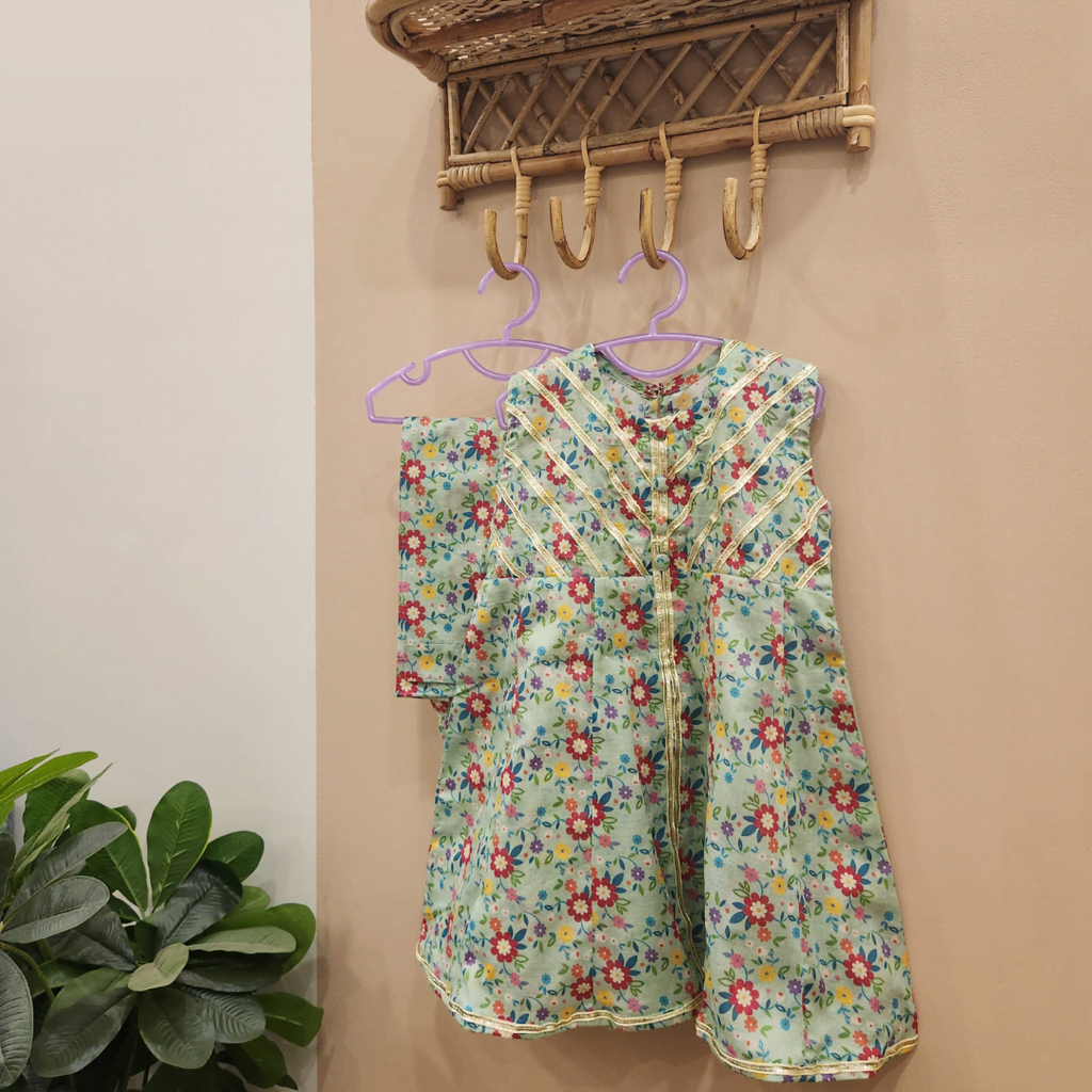 Mint Green Floral Lawn Coord Set