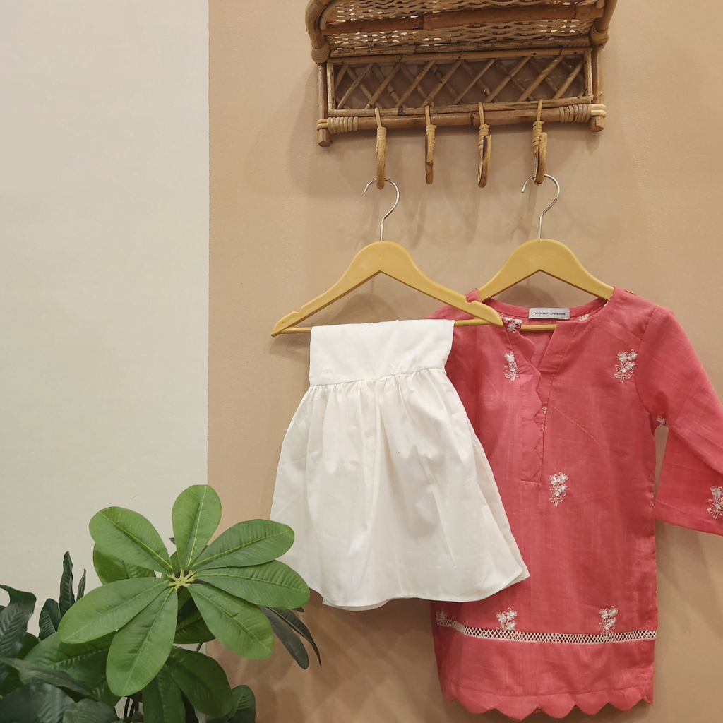 Strawberry Pink Floral Embroidery Gharara Set