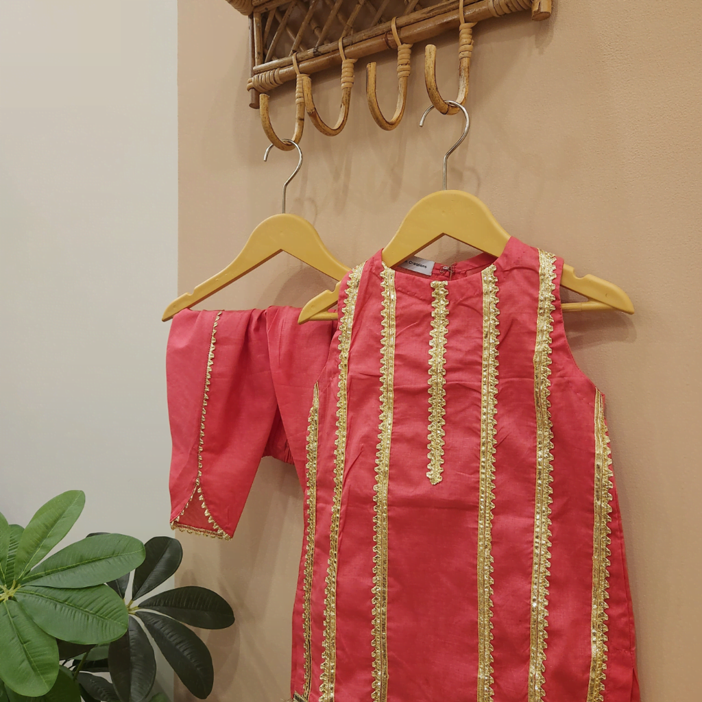 Pink Gota Lawn Kurti Tulip Shalwar