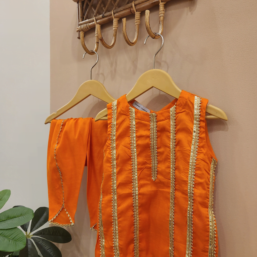 Orange Gota Lawn Kurti Tulip Shalwar