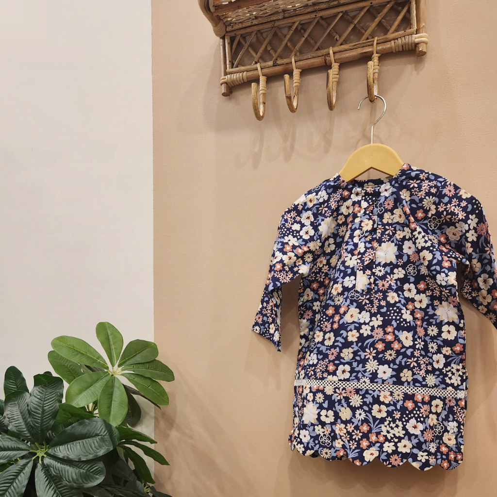 Dark Blue Floral Cotton Kurti