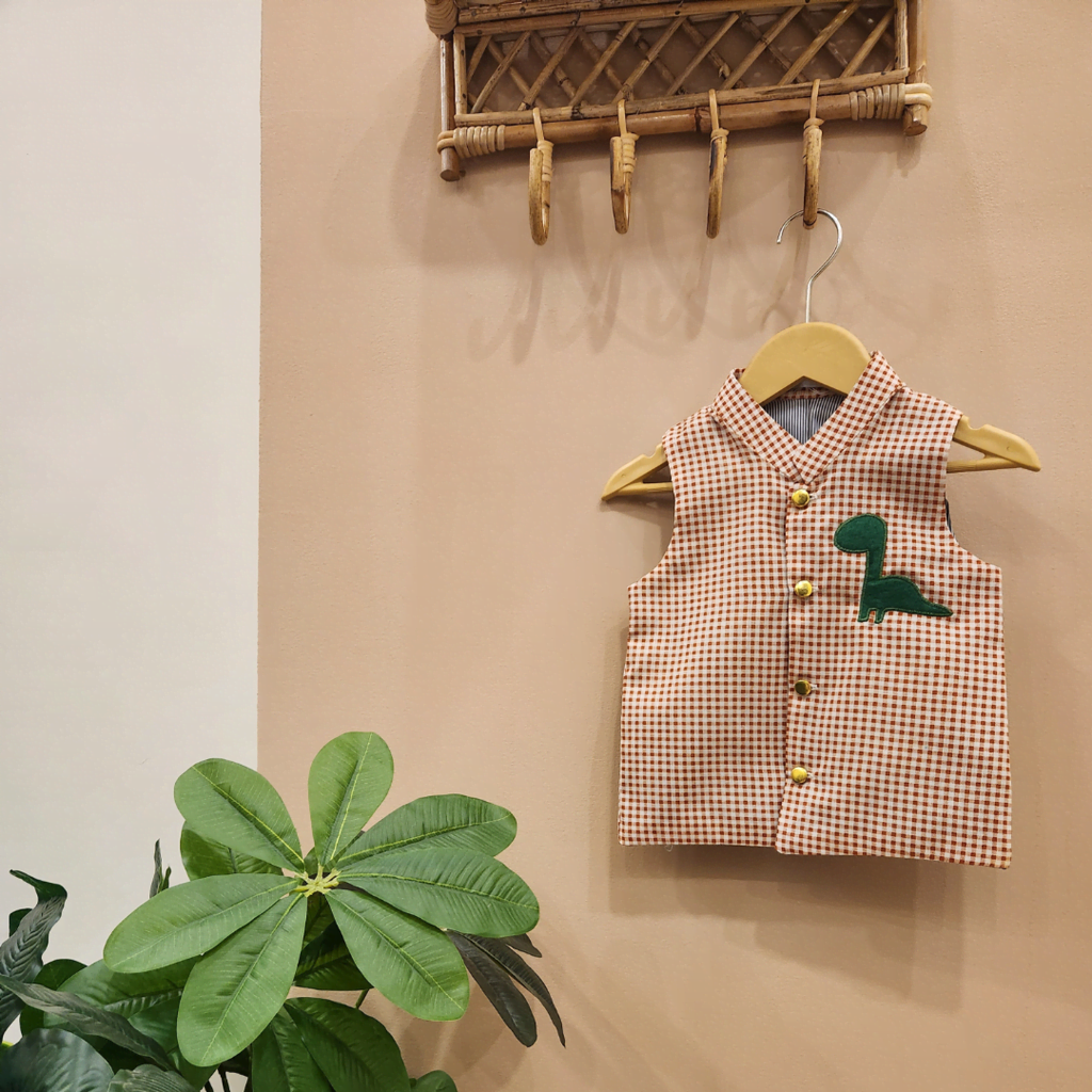 Red Gingham Dino Waistcoat