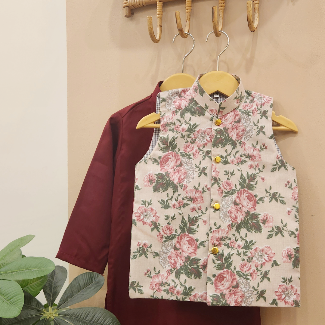 Dusky Roses Waistcoat and Maroon Kurta with Trouser