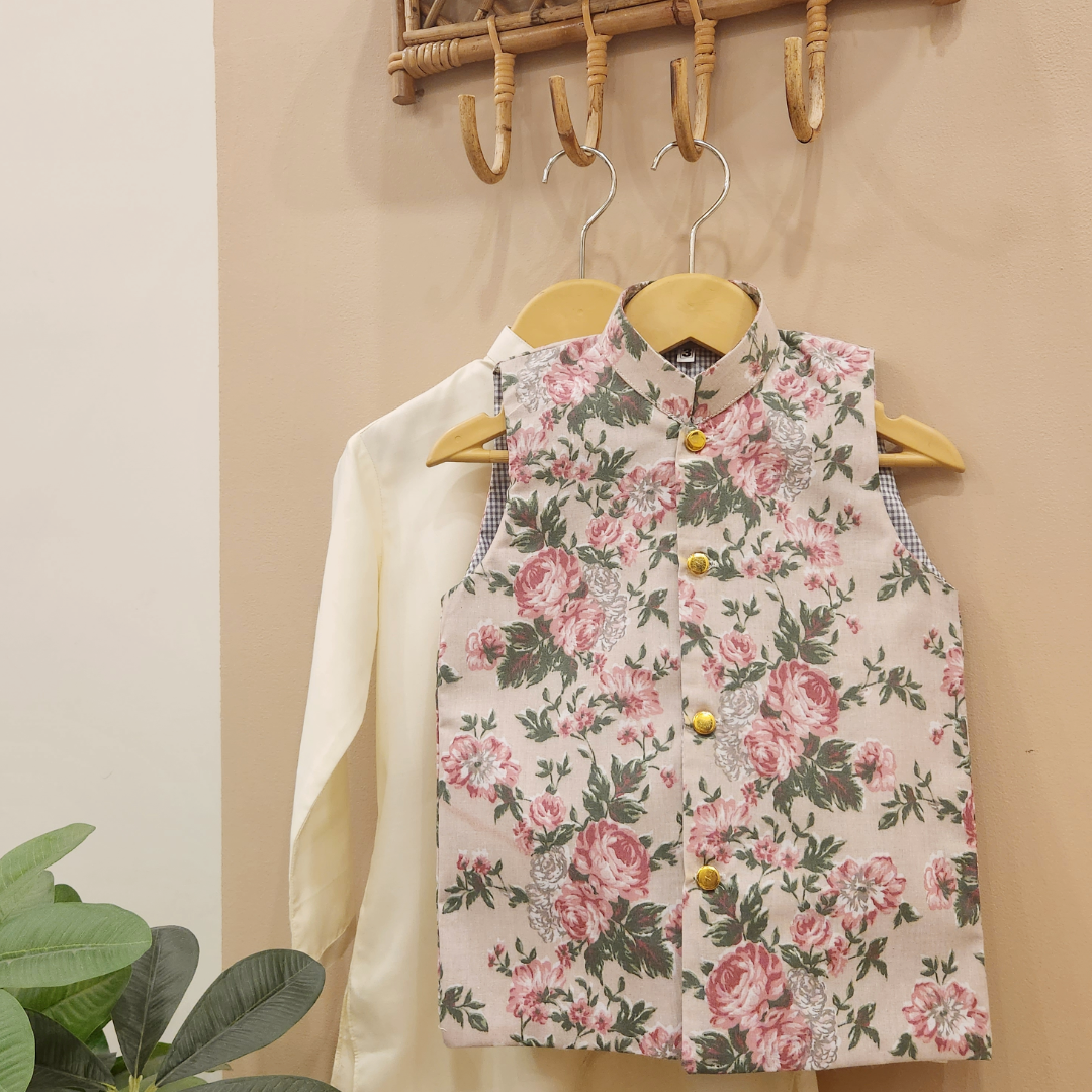 Dusky Roses Waistcoat and Cream Kurta with Trouser