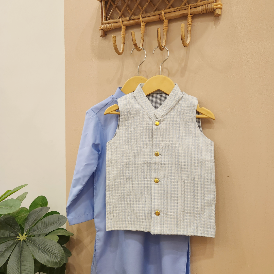 Ice Blue Waistcoat and Sky Blue Kurta with Trouser