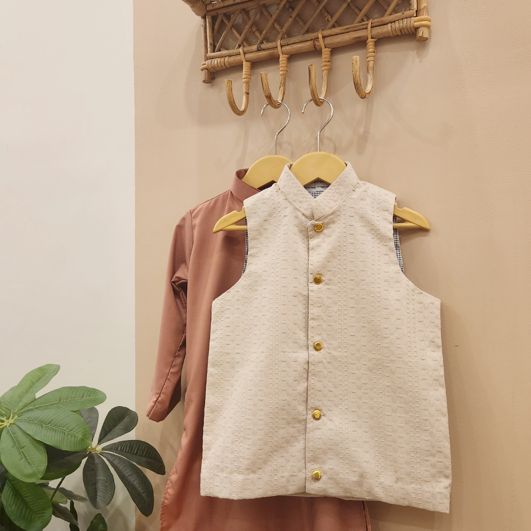 Beige Waistcoat and Pink Kurta with Trouser
