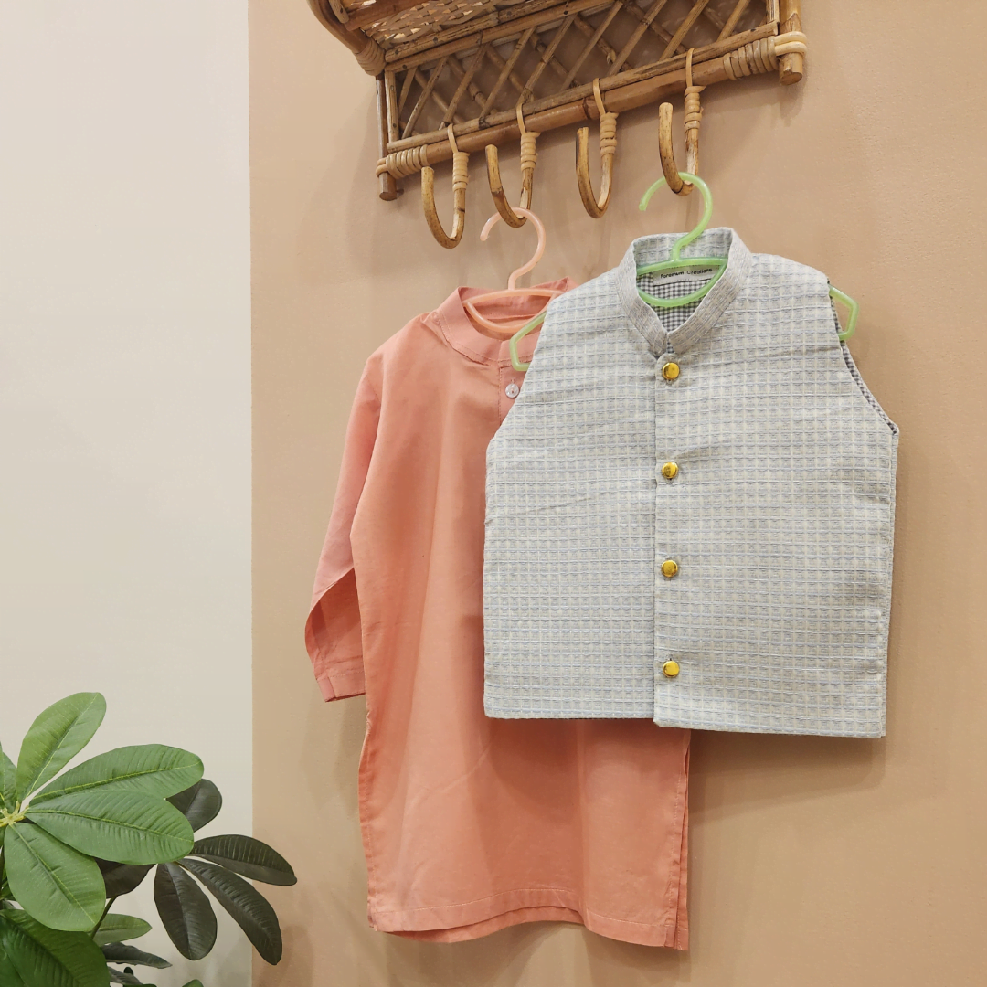 Ice Blue Waistcoat and Pink Kurta Trouser