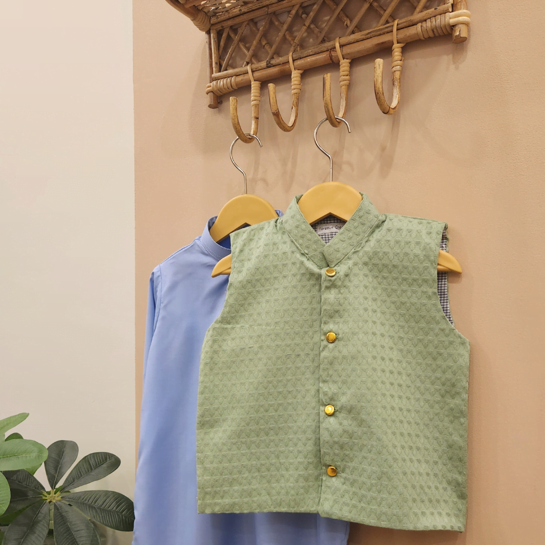 Light Green Waistcoat and Sky Blue Kurta Trouser