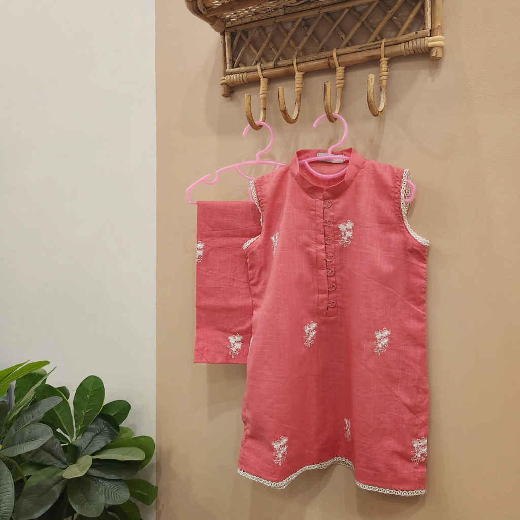 Strawberry Pink Embroidery Lawn Coord Set