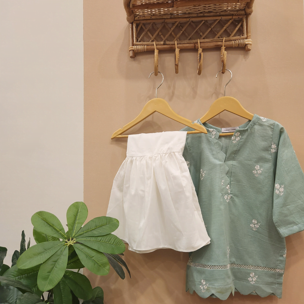 Mint Green Floral Embroidery Gharara Set