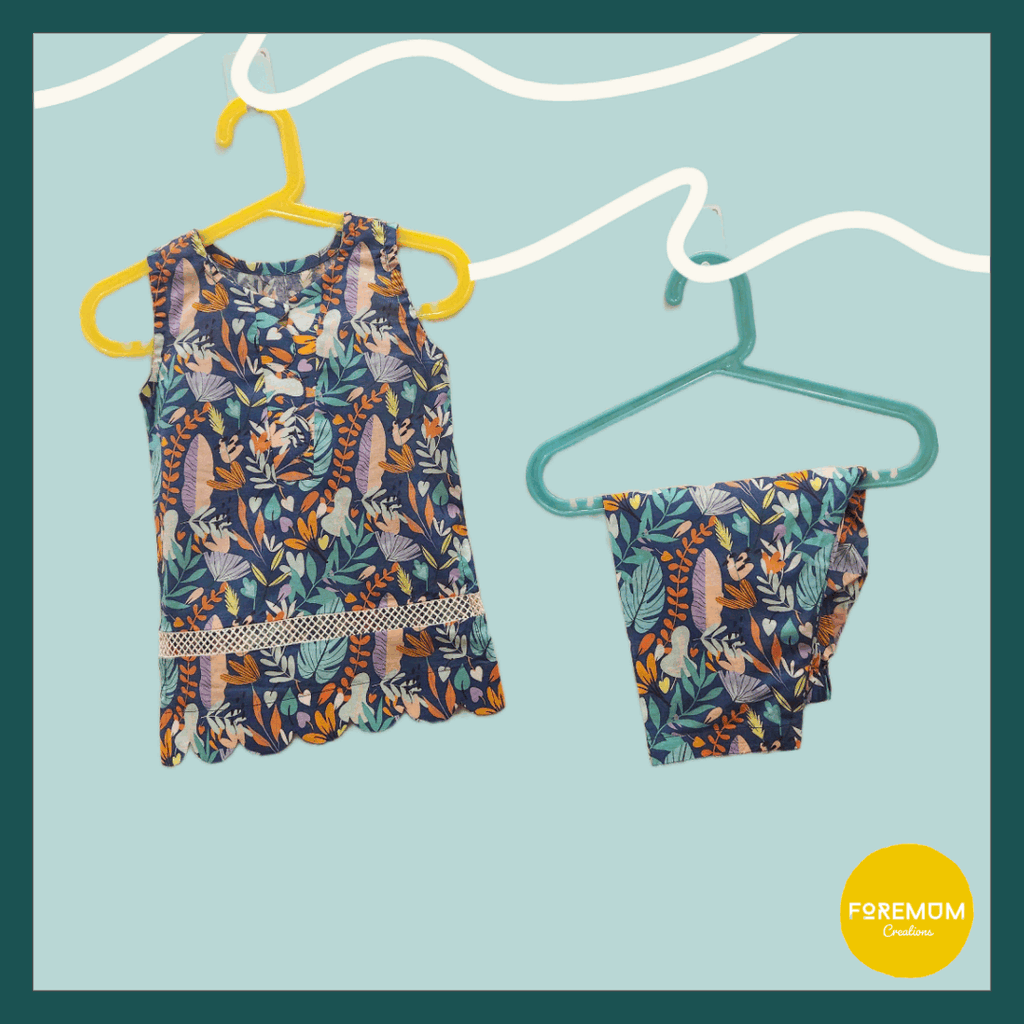 Teal Blue Botanical Lawn Kurti Shalwar