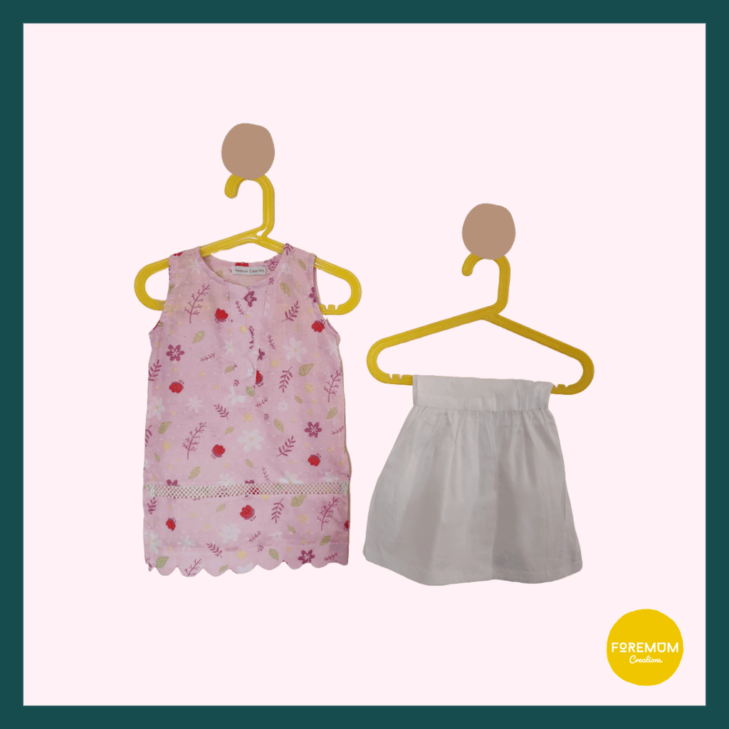 Pink Broshia Lawn Kurti & White Cotton Gharara