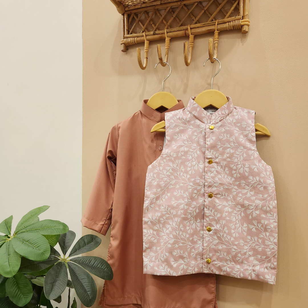 Cherry Blossom Waistcoat and Pink Kurta with Trouser