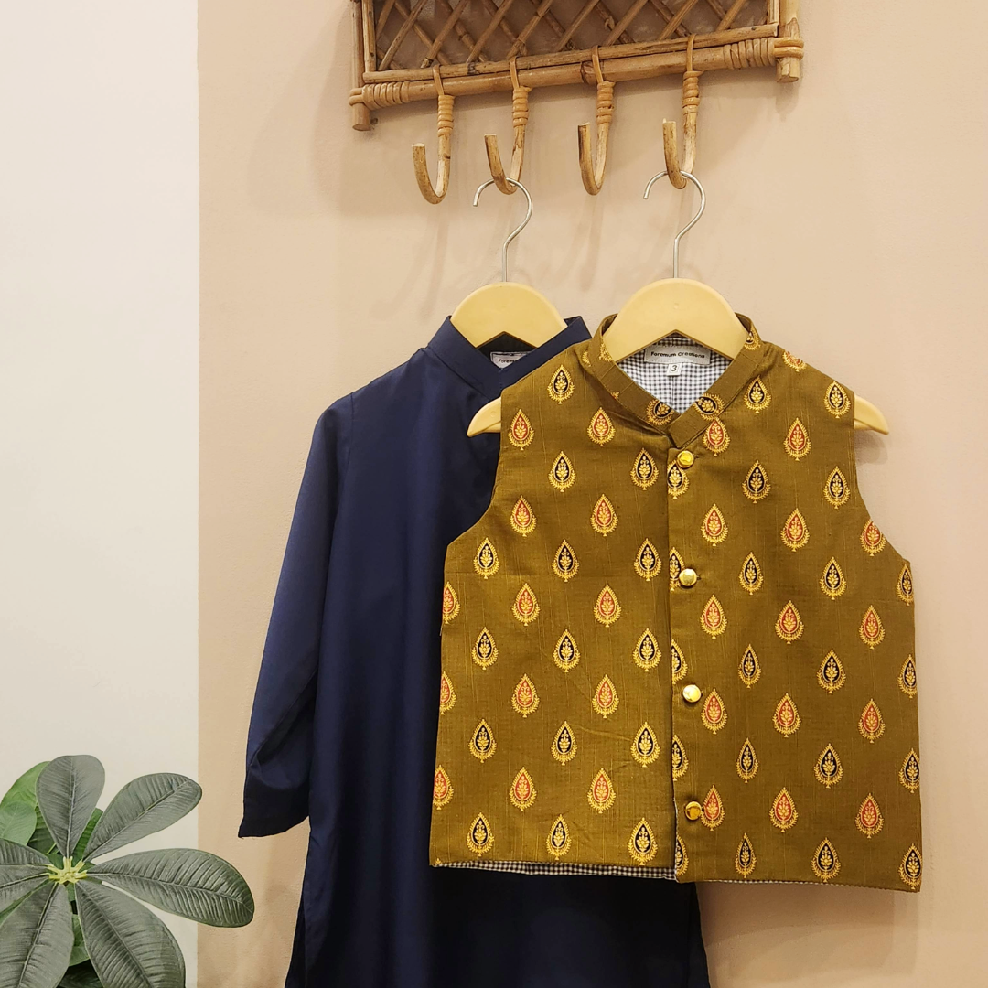 Amber Tradition Waistcoat with Navy Blue Kurta Trouser