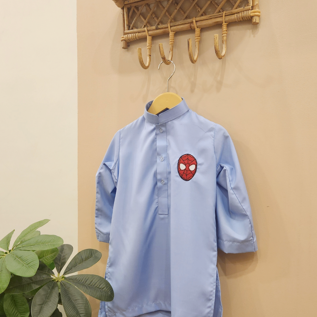 Pastel Blue Spiderman Kurta