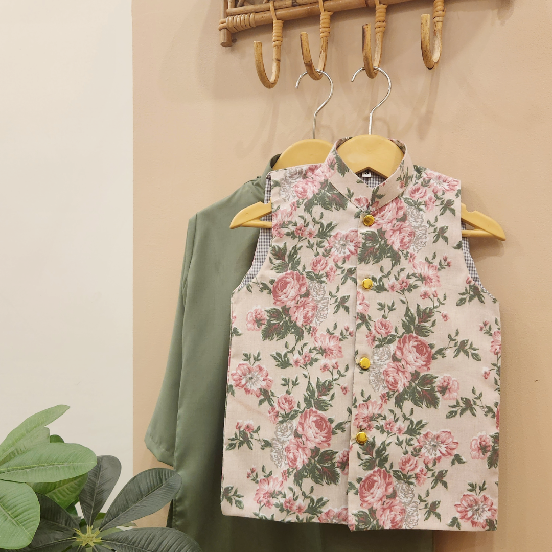 Dusky Roses Waistcoat and Sage Green Kurta with Trouser
