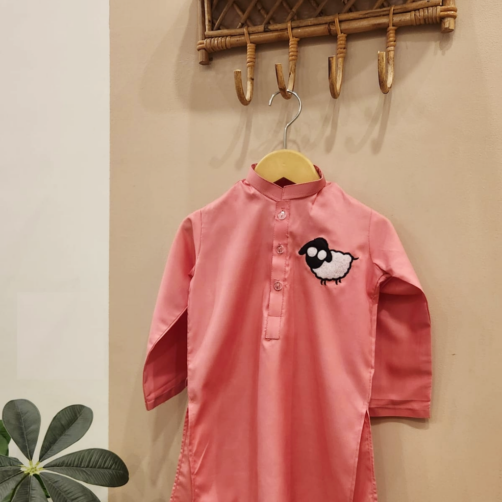 Peach Pink Sheep Kurta Set