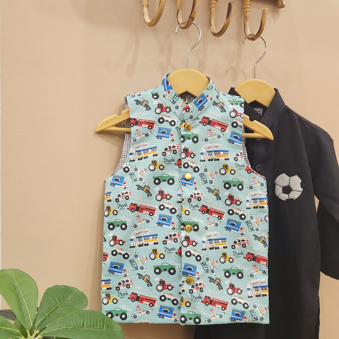 Crazy Taxi Waistcoat & Embroidered Football Kurta with Trouser
