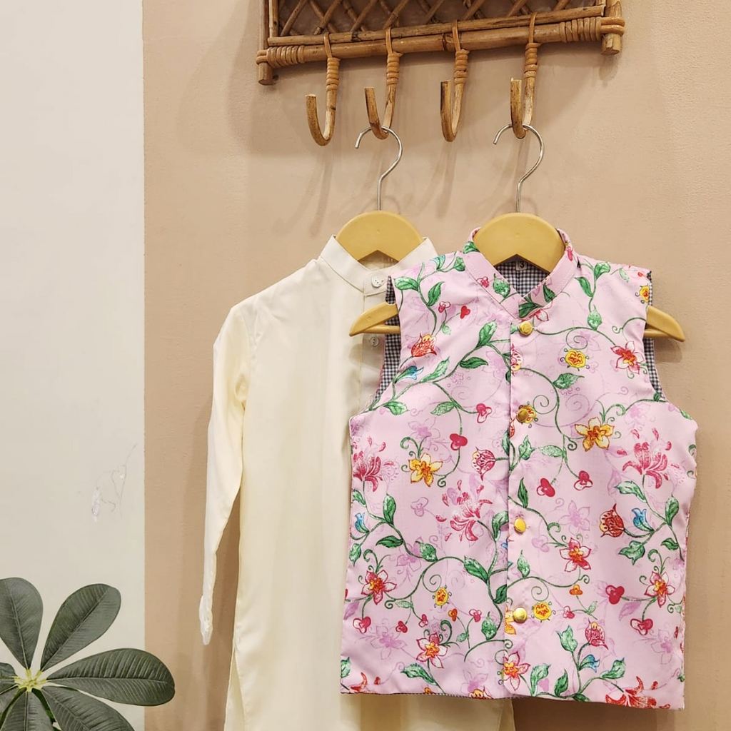 Rose Drift Waistcoat with Cream Kurta Trouser