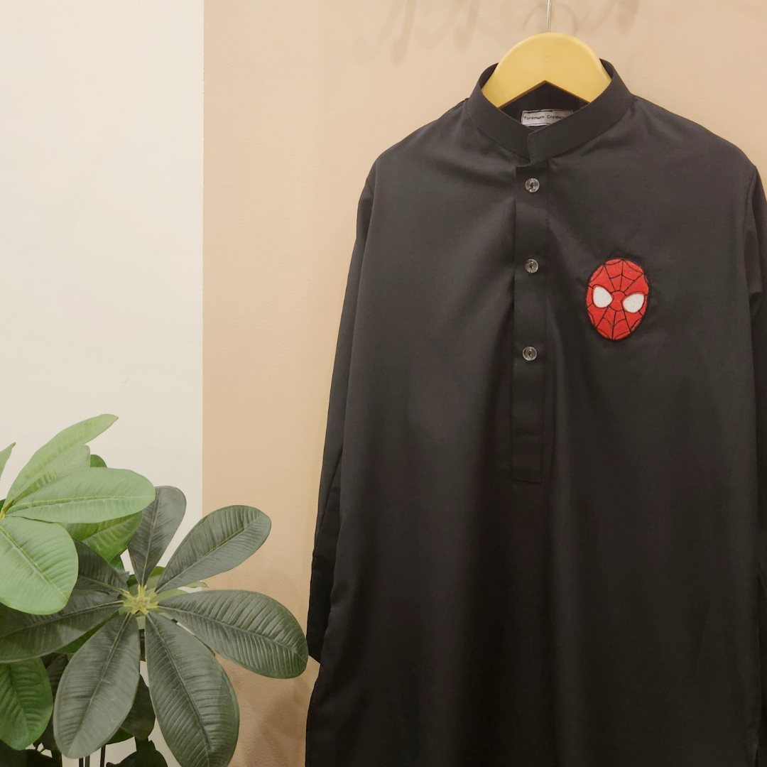 Midnight Black Spiderman Kurta