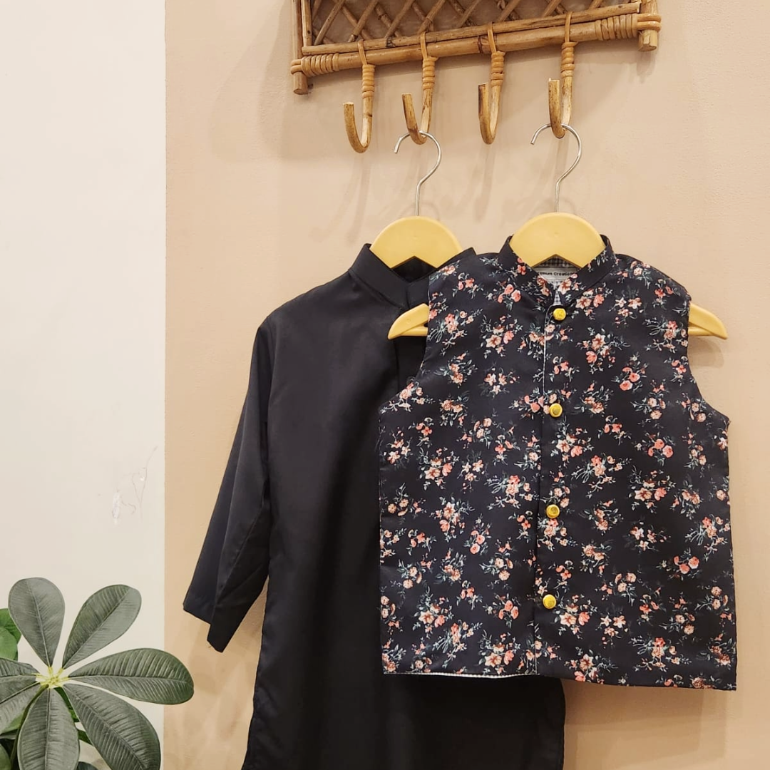 Noir Garden Waistcoat with Black Kurta Trouser