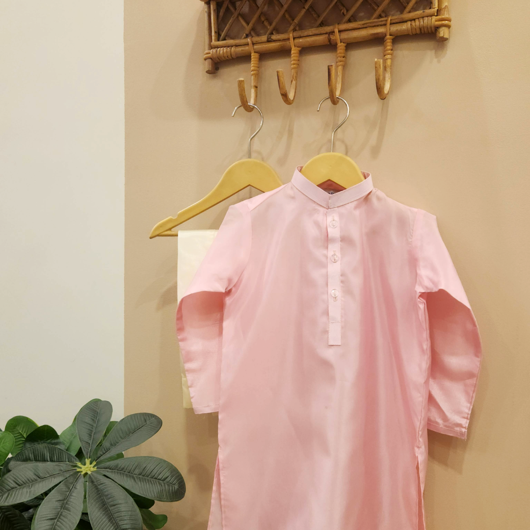 Luxe Soft Pink Silk Kurta with White Trouser