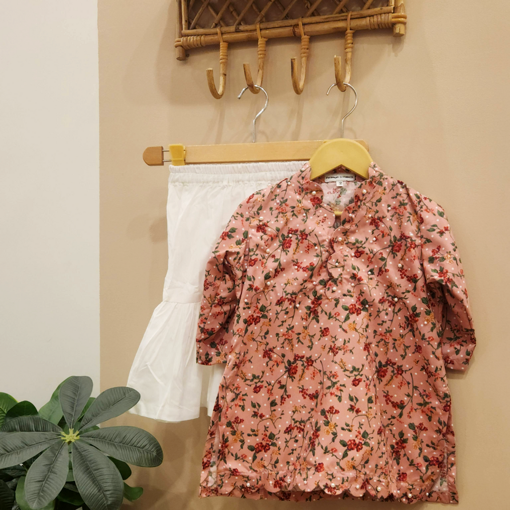 Red Cherry Pearls Kurti with Gharara Set