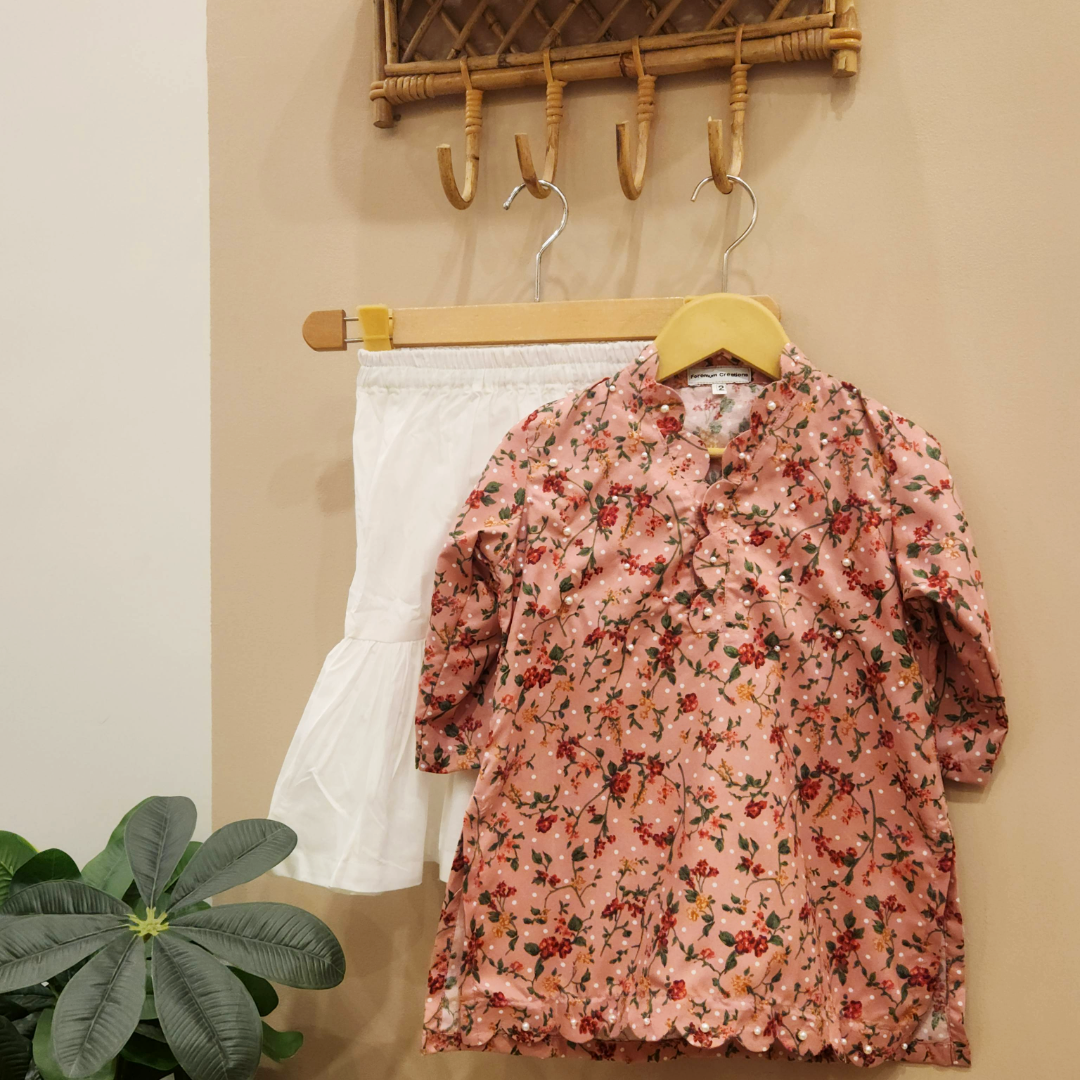 Red Cherry Pearls Kurti with Gharara Set