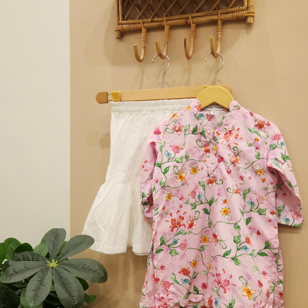 Candy Bloom Pearls Kurti with Gharara Set