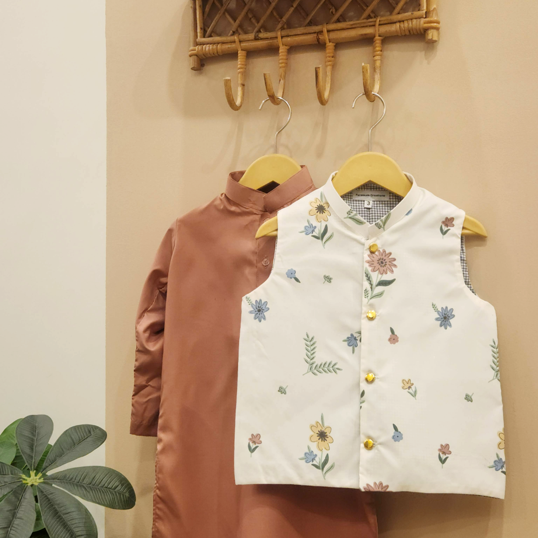 Ivory Garden Waistcoat with Blush Pink Kurta Trouser