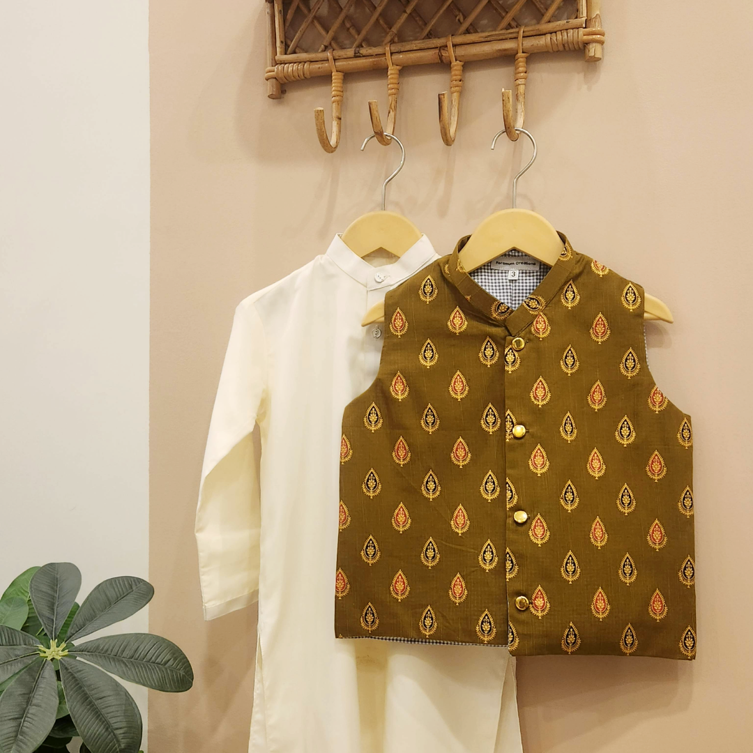 Amber Tradition Waistcoat with White Kurta Trouser