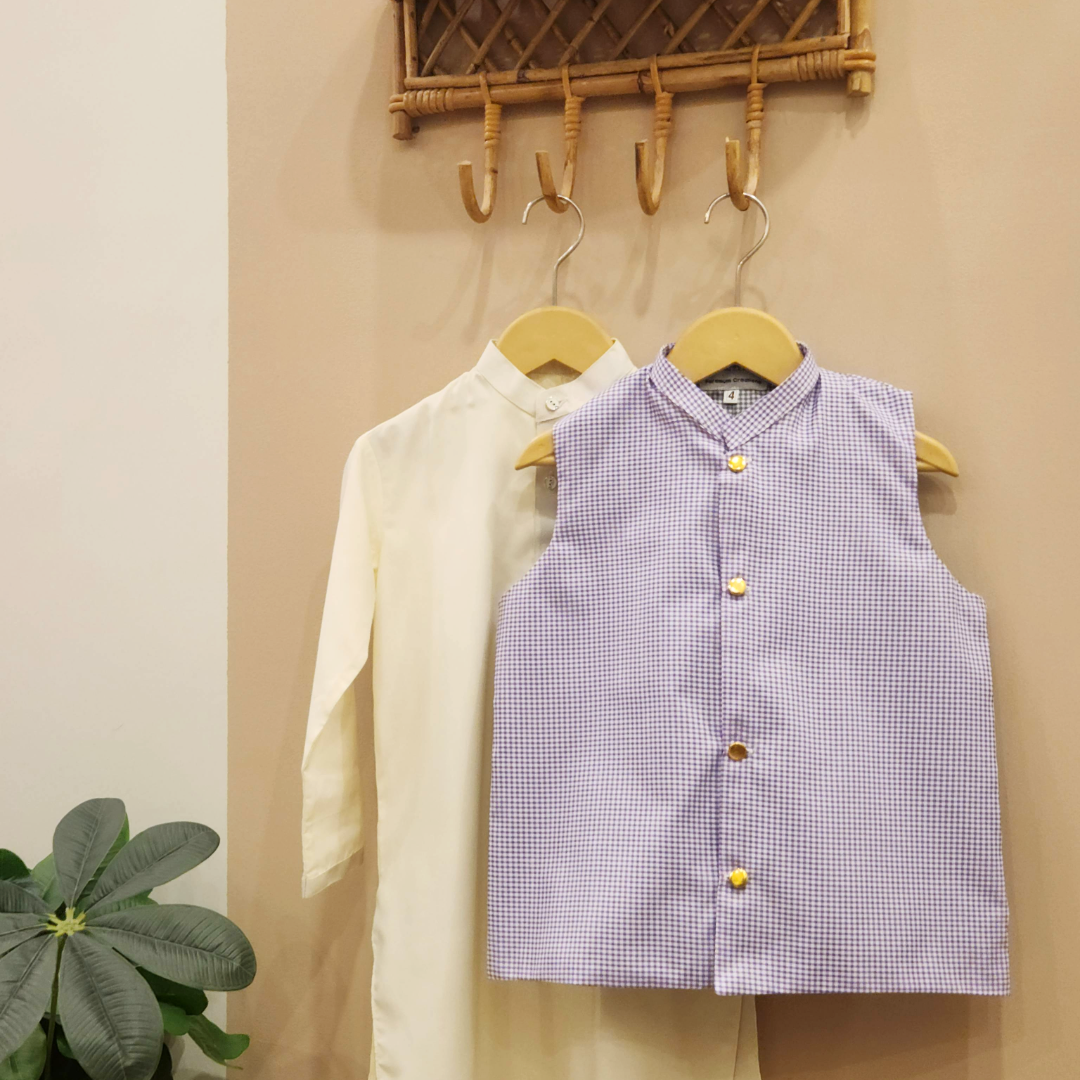 Purple Waistcoat with Cream Kurta Trouser