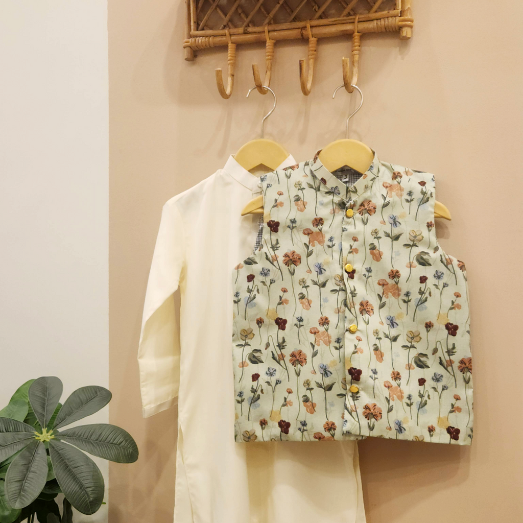 Garden Bloom Waistcoat with Cream Kurta Trouser