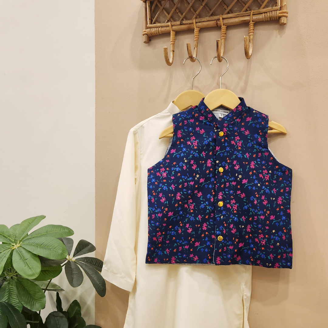 Petal Daze Waistcoat and Cream Kurta Trouser