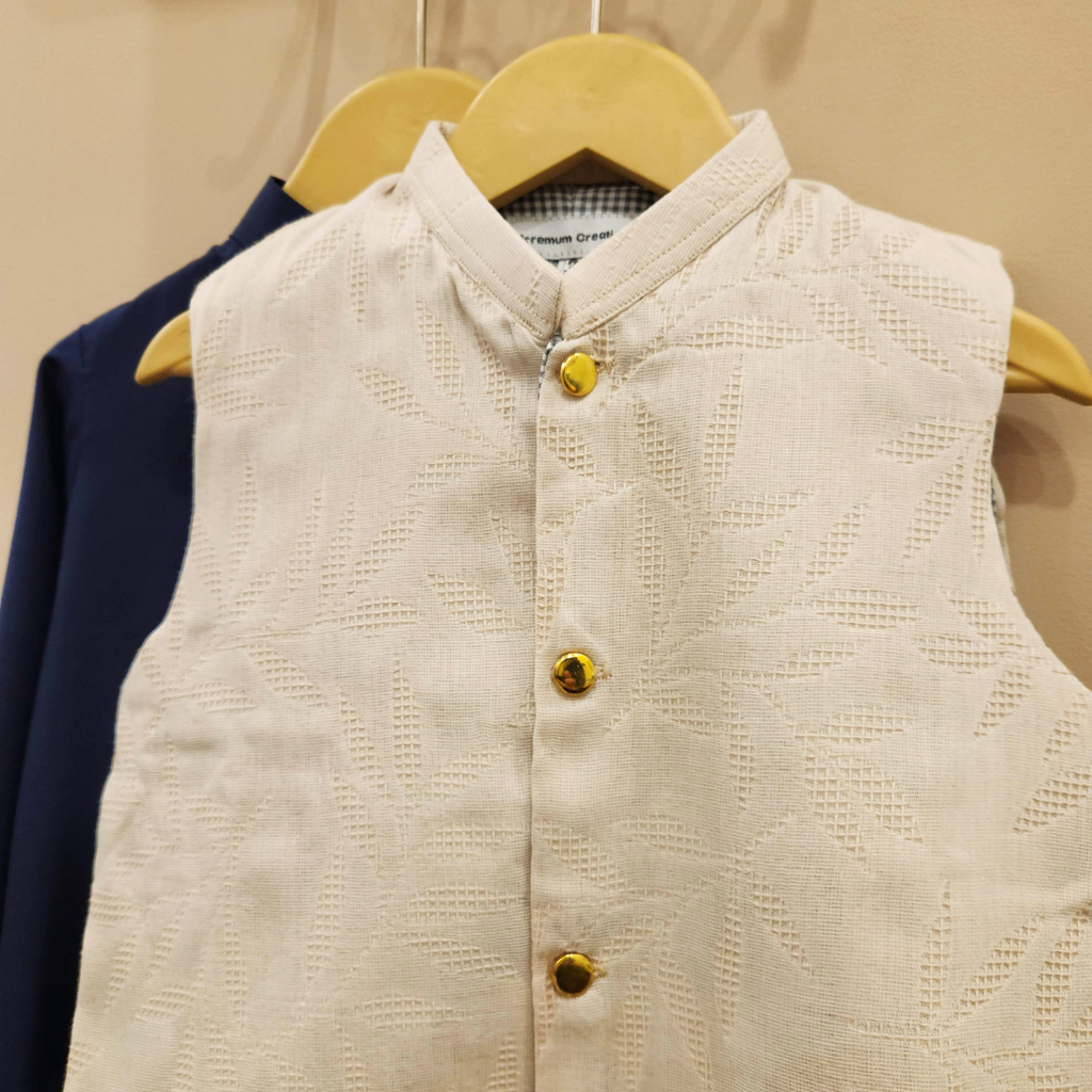 Beige Waistcoat and Navy Blue Kurta Trouser