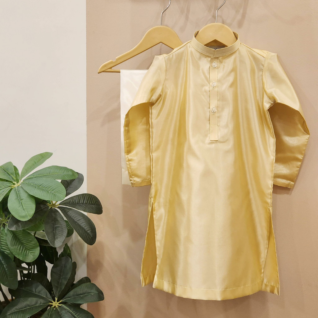 Luxe Gold Silk Kurta with White Trouser